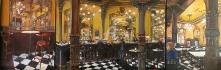 Pintura titulada "La barra del Iruña…" por Cristina Del Rosso, Obra de arte original, Oleo
