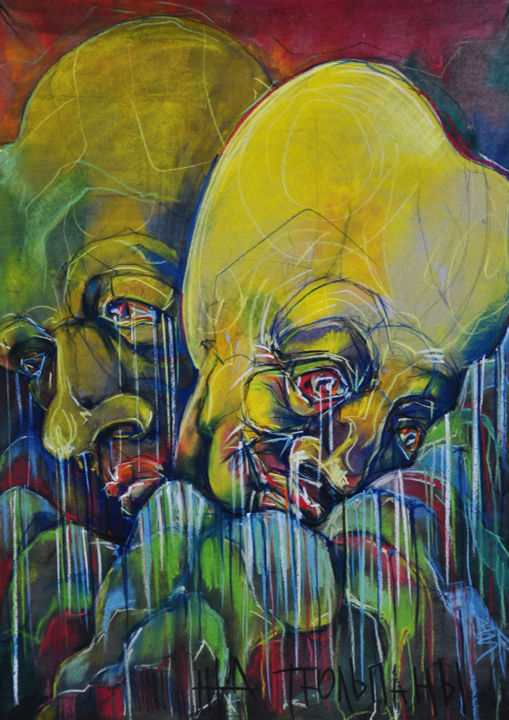 Painting titled "tulips" by Bubon, Original Artwork, Gouache