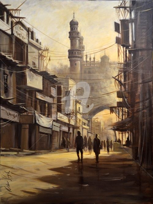 Painting titled "CHARMINAR-ACRYLIC" by Kishore Singh, Original Artwork, Acrylic