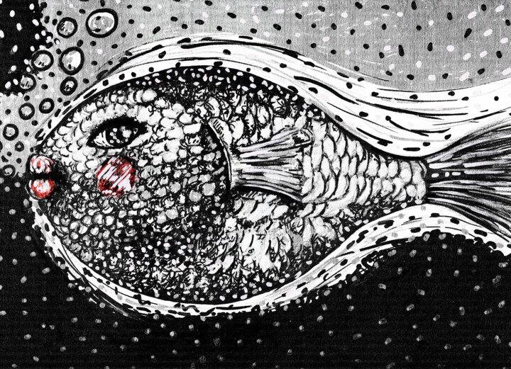 Poisson à écailles 图画, 9.5x12.6 in