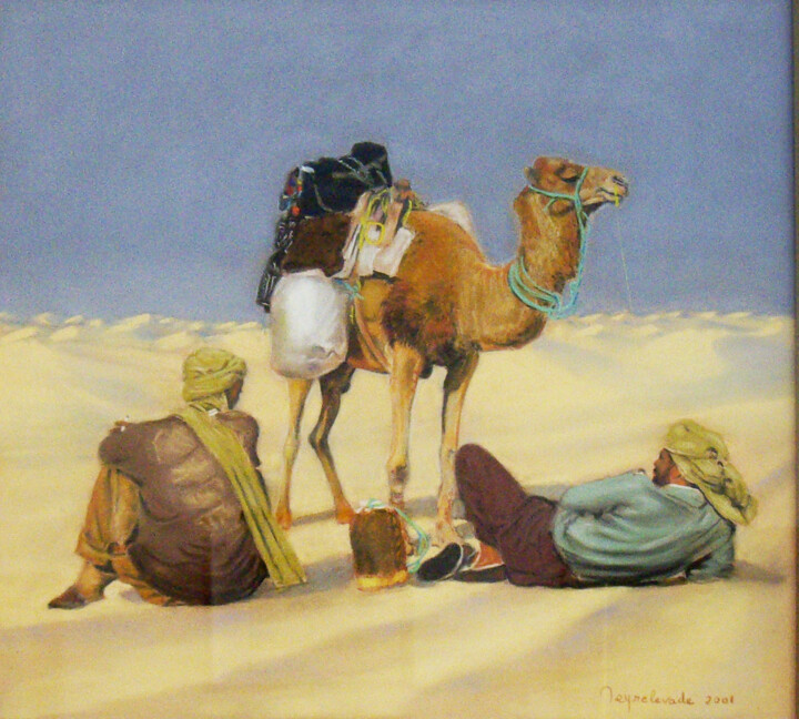 Pastel: Sahara, la pause 绘画, 15.8x15.8 in
