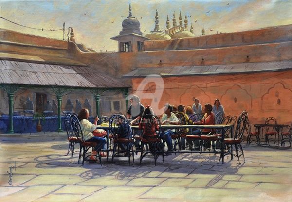 Painting titled "Nahargarh Fort (Jai…" by Kishore Singh, Original Artwork, Oil