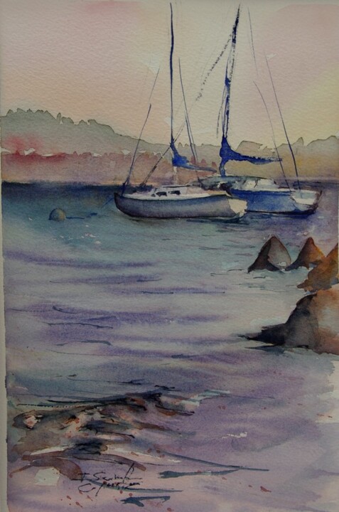 Painting titled "Hyères 2" by Isabelle Seruch Capouillez, Original Artwork, Watercolor