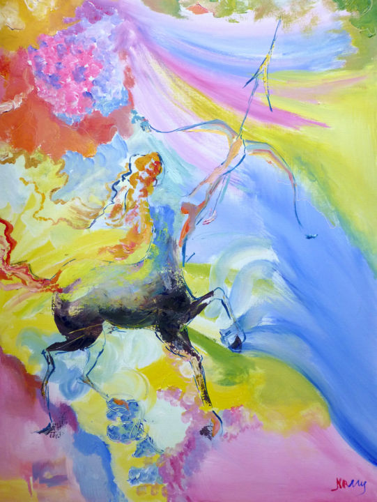 Peinture intitulée "le sagittaire" par Nanou, Œuvre d'art originale, Huile