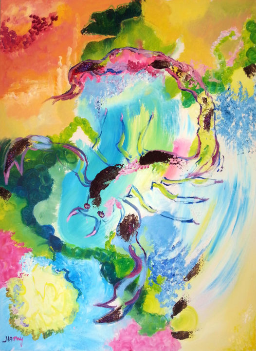 Peinture intitulée "Le scorpion" par Nanou, Œuvre d'art originale, Huile