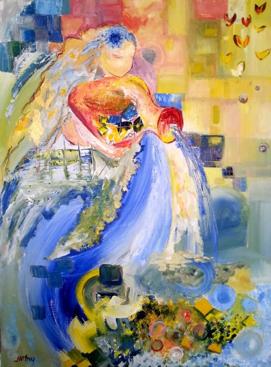 Peinture intitulée "le verseau" par Nanou, Œuvre d'art originale, Huile