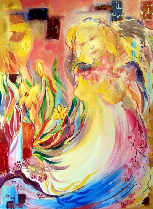 Peinture intitulée "vierge" par Nanou, Œuvre d'art originale, Huile