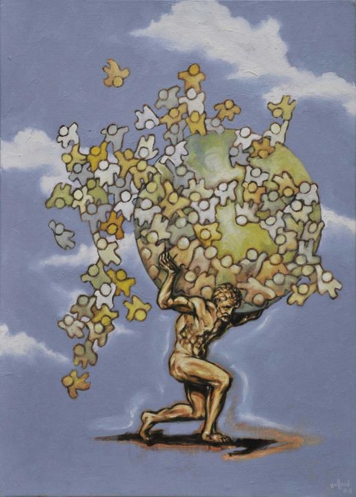 Painting titled "atlas" by Pascal Buffard, Original Artwork, Oil