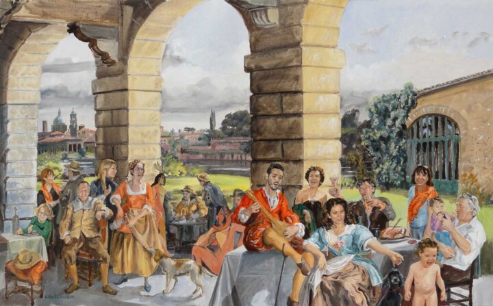 Peinture intitulée "La joyeuse compagnie" par Gilles Chambon, Œuvre d'art originale