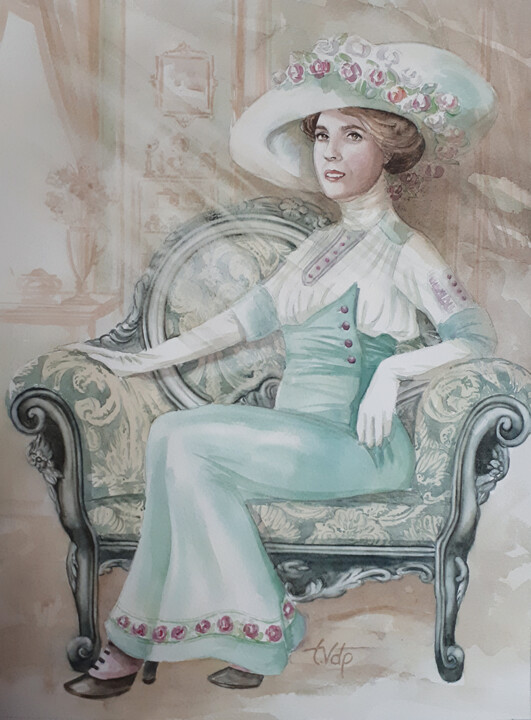Painting titled "La Dame des Isnes" by Tvdp Aquarelliste, Original Artwork, Watercolor