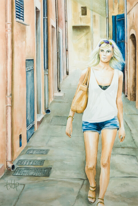 Painting titled "Alone in Barcelone.…" by Tvdp Aquarelliste, Original Artwork