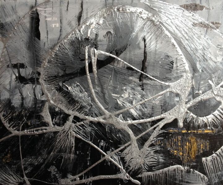 Peinture intitulée "Méduse en noir et b…" par Emma Laroche, Œuvre d'art originale, Huile