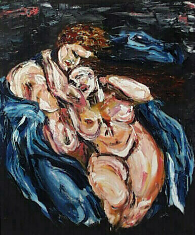 "The Tortured Lovers, homage to Gustave Dorer" 绘画, 36x30 in