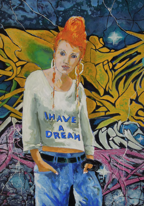 Painting titled "j-ai un reve" by Gérard Michel, Original Artwork, Oil