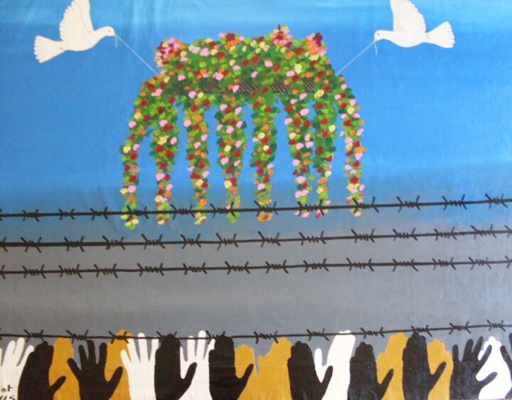 Painting titled "Jardin suspendu" by Nyls  Eliot, Original Artwork, Acrylic