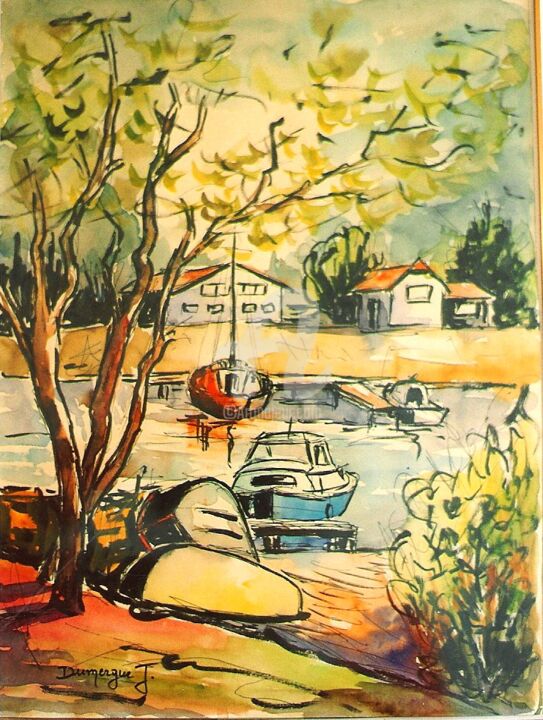 Peinture intitulée "croquis-aquar-la-te…" par Jacky Dumergue, Œuvre d'art originale