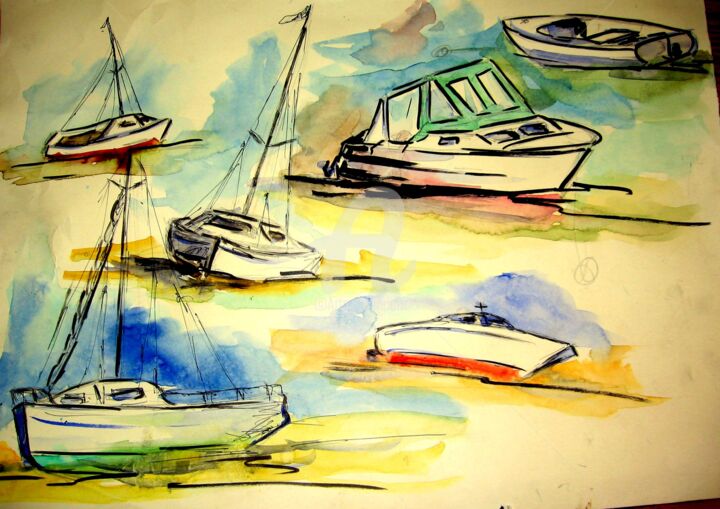 Peinture intitulée "croquis-aquar-batea…" par Jacky Dumergue, Œuvre d'art originale, Aquarelle
