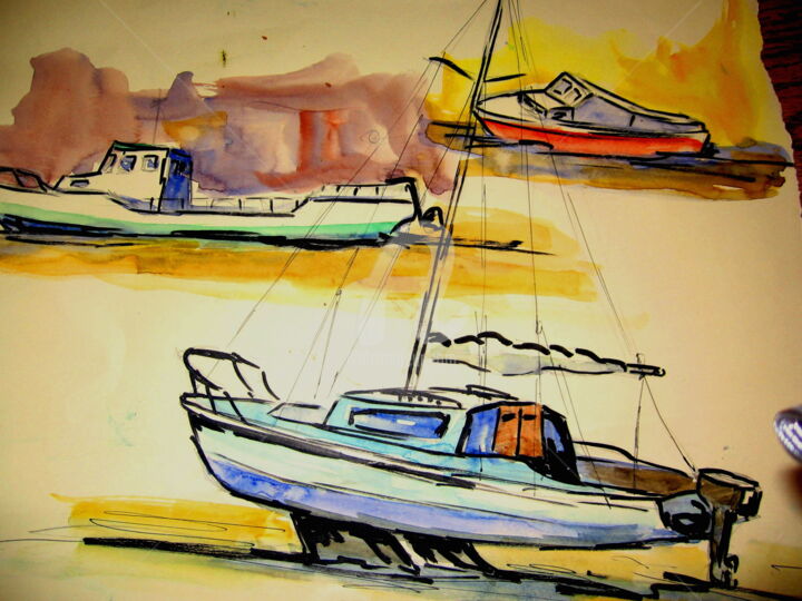 Peinture intitulée "croquis-aquar-batea…" par Jacky Dumergue, Œuvre d'art originale