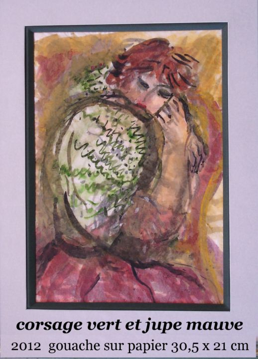 Peinture intitulée "corsage vert et jup…" par Ioana, Œuvre d'art originale, Gouache