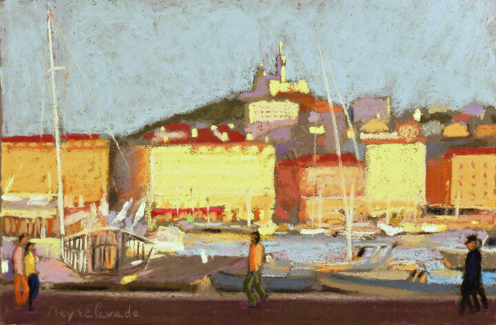 pastel de Marseille, promenade quai de la Mairie 绘画, 5.9x9.8 in