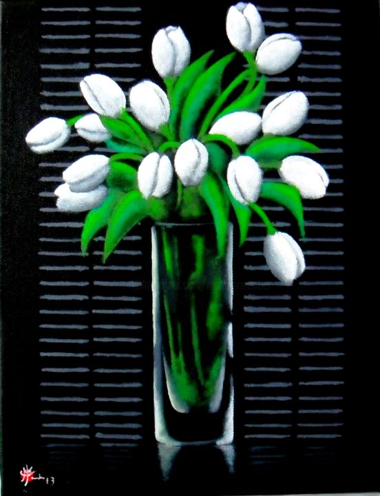 Tulipes blanches Painting, 14.6x9.8 in