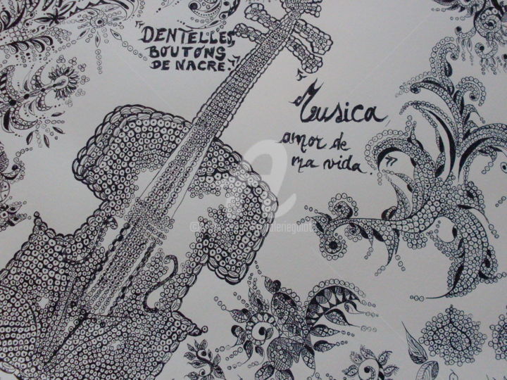 Dentelles et boutons de Nacre, Musica. 图画, 11.8x16.5 in