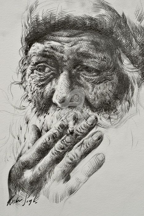 Painting titled "old-man.jpg" by Kishore Singh, Original Artwork, Oil