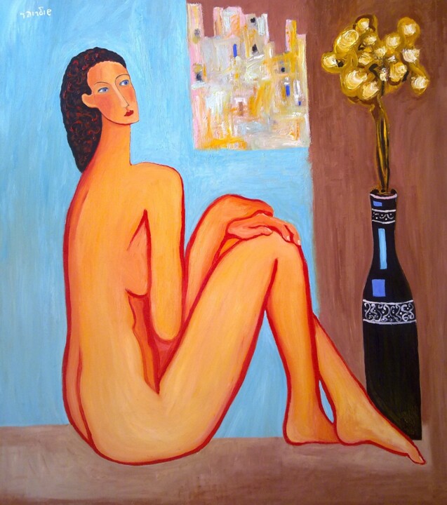 Painting titled "thinking about" by Janna Shulrufer, Original Artwork, Oil