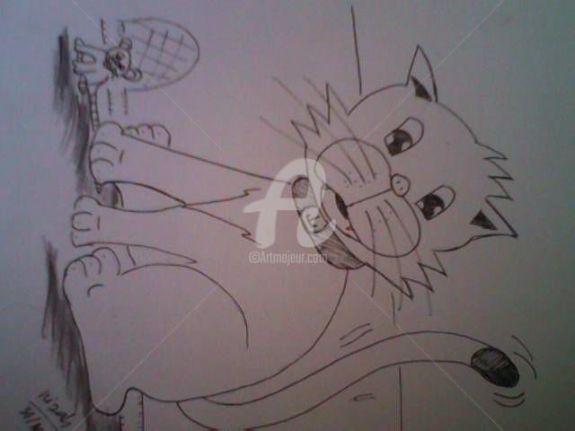 Dibujo titulada "cat and muose" por Yuki Hikari, Obra de arte original