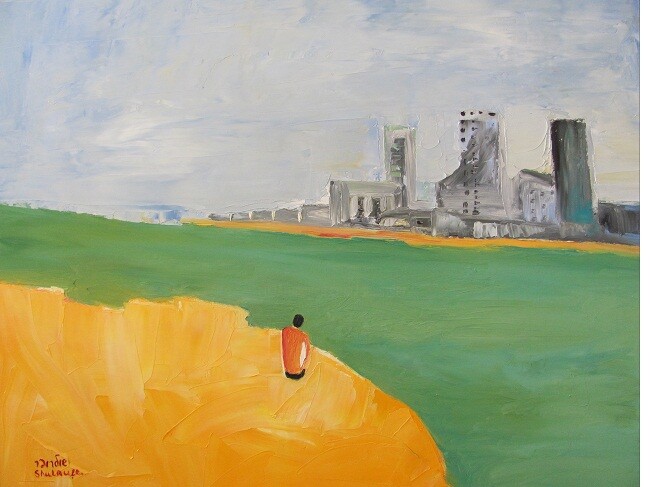Painting titled "On the beach" by Janna Shulrufer, Original Artwork, Oil