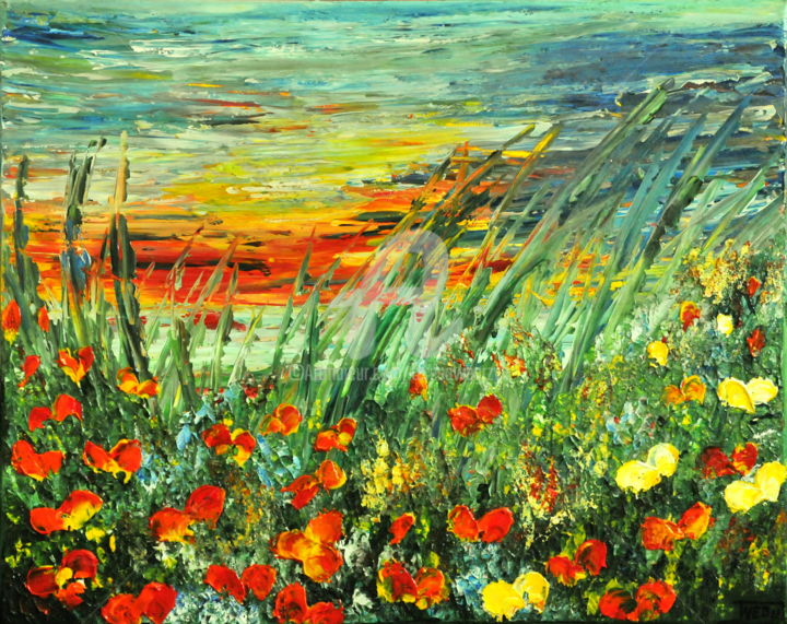 Pintura titulada "SUNSET MEADOW-series" por Teresa Wegrzyn, Obra de arte original, Acrílico