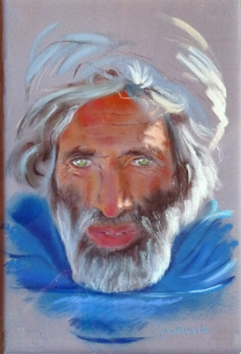 Etude orientaliste au pastel: portrait d'homme 绘画, 9.8x7.9 in
