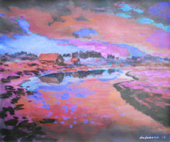 Painting titled "River and Clouds" by Robert Andersen, Original Artwork