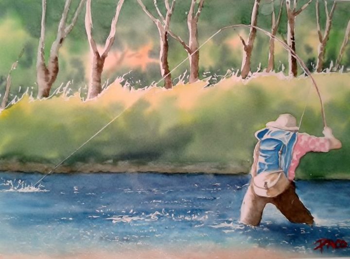 Peinture intitulée "pecheur-a-la-mouche…" par Paco Cabrera, Œuvre d'art originale