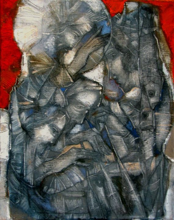 Painting titled "hunters-of-human-so…" by Slav Krivoshiev, Original Artwork, Oil