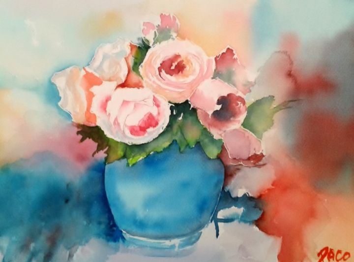 Peinture intitulée "roses-2.jpg" par Paco Cabrera, Œuvre d'art originale, Huile