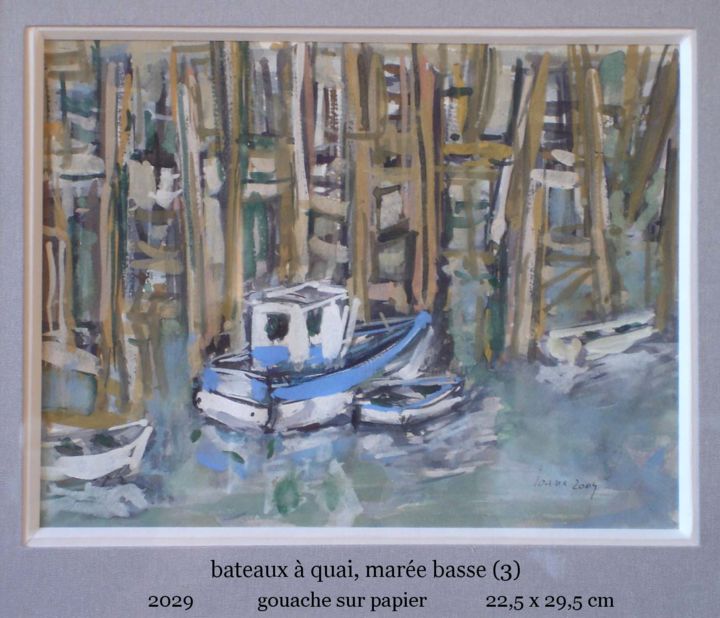 Peinture intitulée "bateaux à quai, mar…" par Ioana, Œuvre d'art originale, Huile