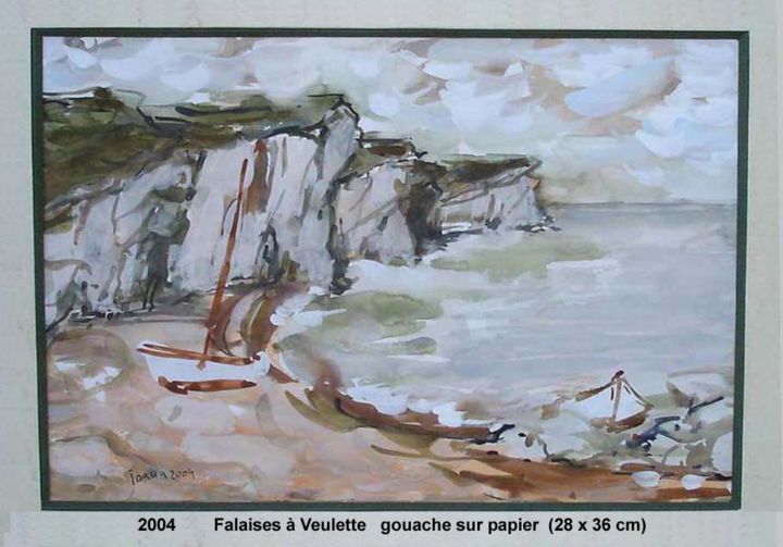 Peinture intitulée "falaises à Veulette" par Ioana, Œuvre d'art originale, Gouache