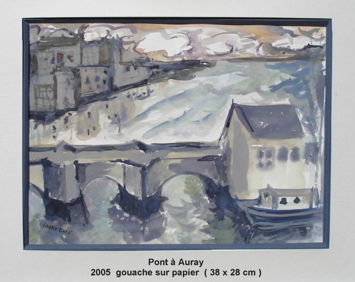Peinture intitulée "pont a Auray (en bl…" par Ioana, Œuvre d'art originale, Gouache