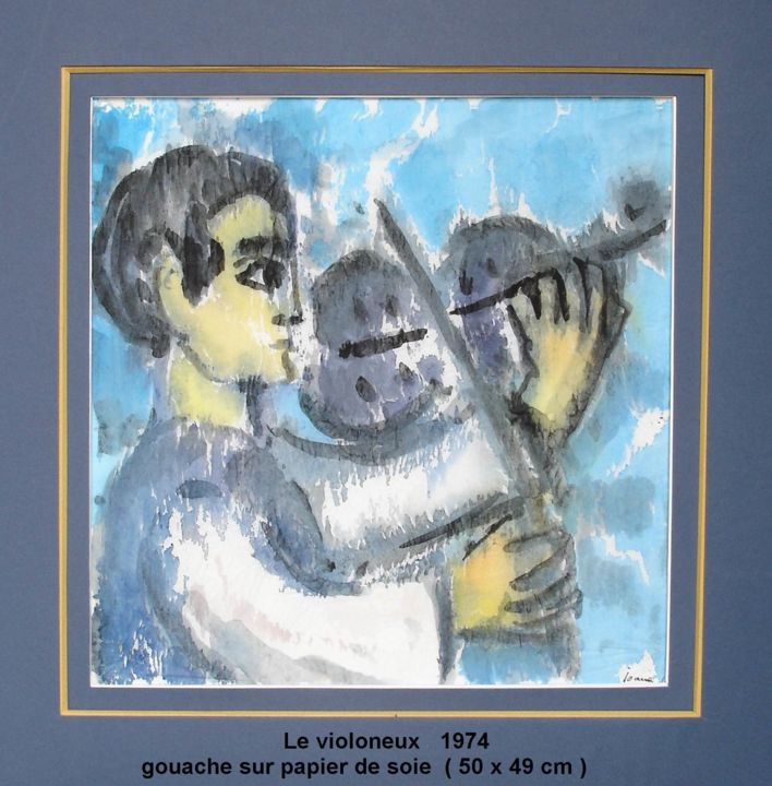 Peinture intitulée "le violoneux en bleu" par Ioana, Œuvre d'art originale, Huile