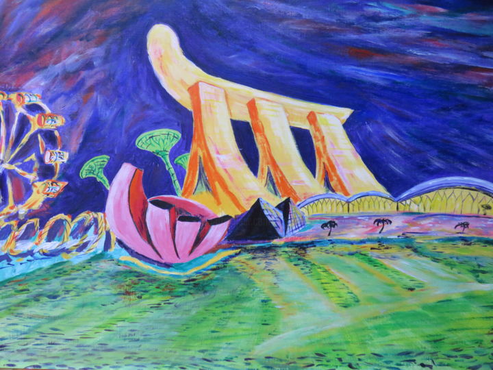 Peinture intitulée "Singapore Marina Ba…" par Wabyanko, Œuvre d'art originale, Acrylique