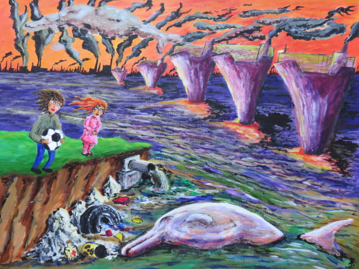 Peinture intitulée "Ciao baiji dolphin" par Wabyanko, Œuvre d'art originale, Acrylique