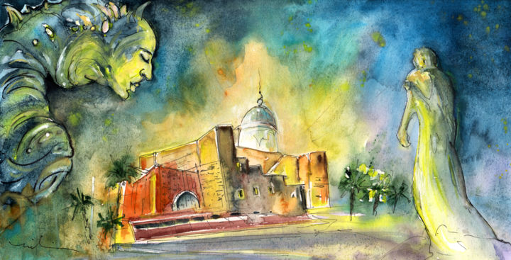 Alfredo Kraus Auditorium in Las Palmas de Gran Canaria 绘画, 5.9x11.8 in