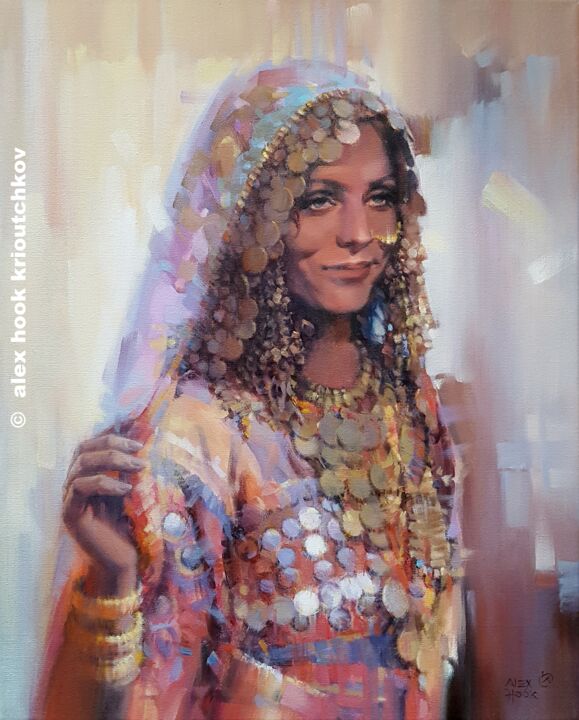 Tribal woman in India 绘画, 18.1x15 in