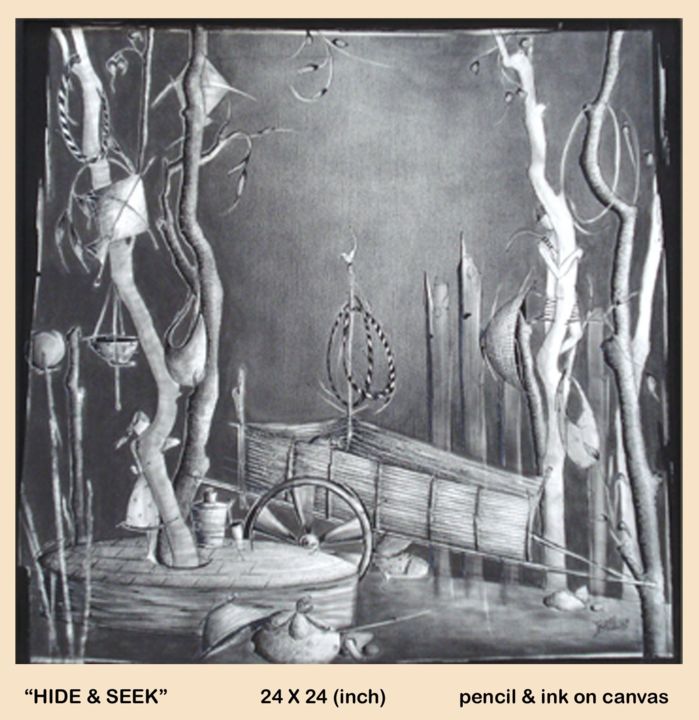 Drawing titled "hide-seek" by Trapti Gupta, Original Artwork, Other
