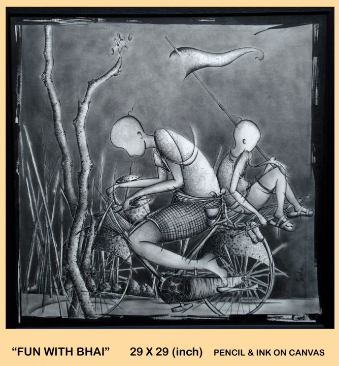 Drawing titled "fun-with-bhai" by Trapti Gupta, Original Artwork, Other