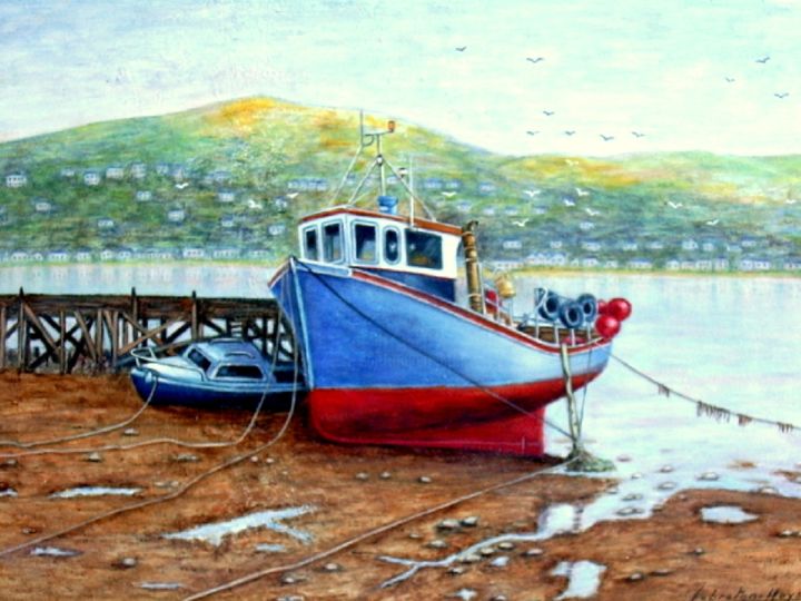 Peinture intitulée "Port d' Ecosse" par Lebreton-Hays, Œuvre d'art originale, Huile