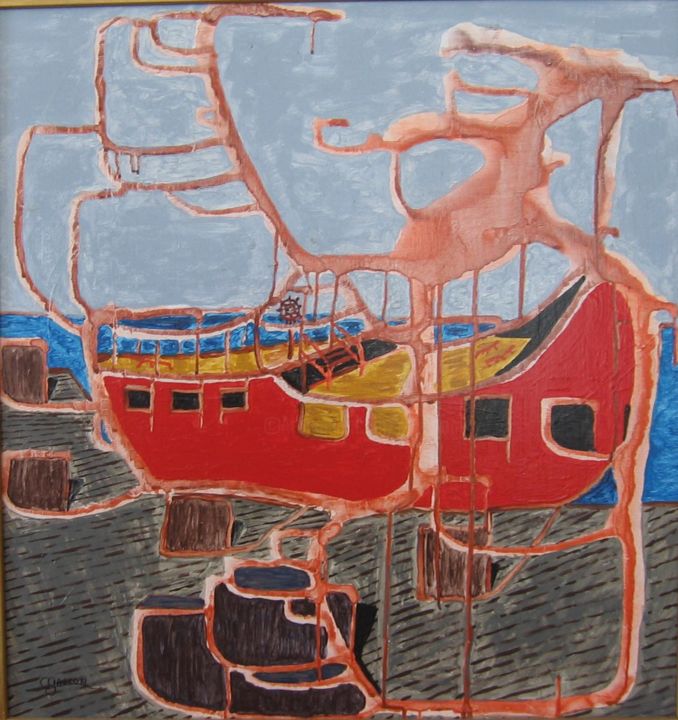 Bateau rouge 绘画, 23x22.1 in