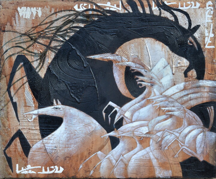 Painting titled "black and white" by Franco Anselmi, Original Artwork, Oil