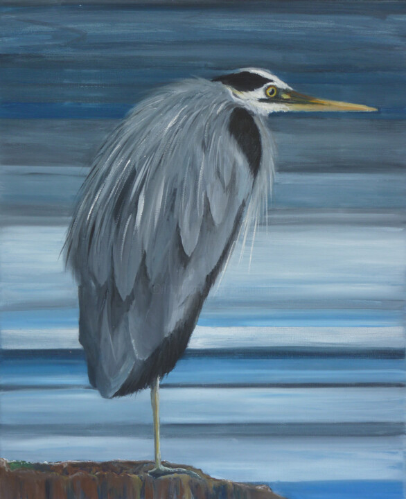 Peinture intitulée "Heron" par M Batté Gauthier, Œuvre d'art originale, Huile